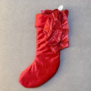 Anthropologie Red Velvet Bow Stocking